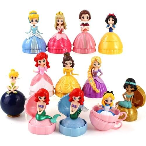 8-10cm 12pcs/Lot Surprise Gashapon Cinderella Alice Tangled Tinkerbell Snow White Princess Capsule Princess Balls PVC Figure Toy