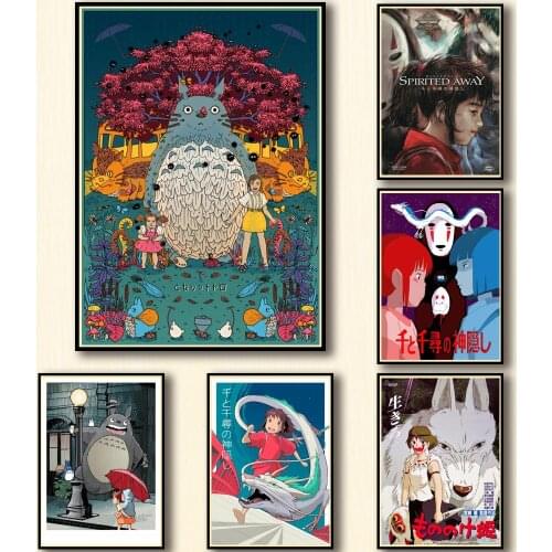 WTQ Anime Posters Ghibli Miyazaki Hayao Movie Canvas Painting Wall Decor Retro Poster Wall Art Picture Room Decor Home Decor