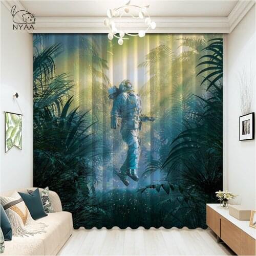 Astronaut Surfing Dark Sky Blackout Curtains French Window Kitchen Curtains Rope Pastoral Curtain For Living Room Micro Shading
