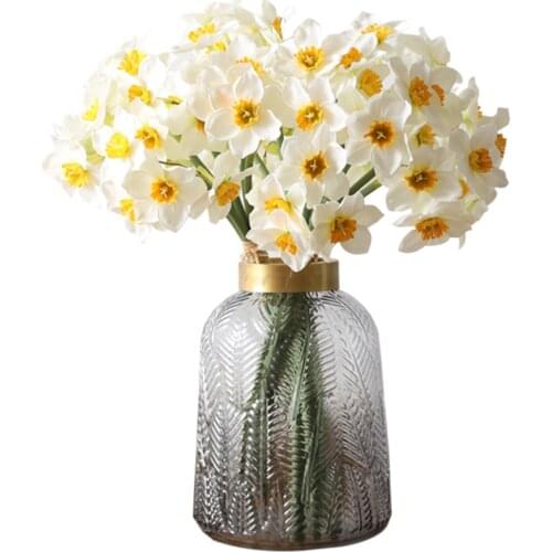 6Pcs/Bouquet Artificial Flower Daffodil Silk Flowers For Wedding Home Decoration Fake Flower Realistic Fake Flower For Home