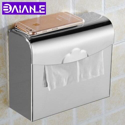 Toilet Paper Holder Box Gold Waterproof Stainless Steel Bathroom Roll Paper Holder Rectangle Paper Towel Holders Wall Mounted