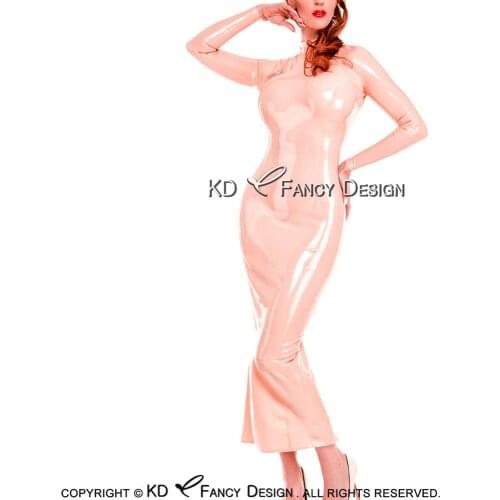 Baby Pink Sexy Latex Dress With Two Zippers At Back Rubber Gown Bodycon Playsuit LYQ-0131