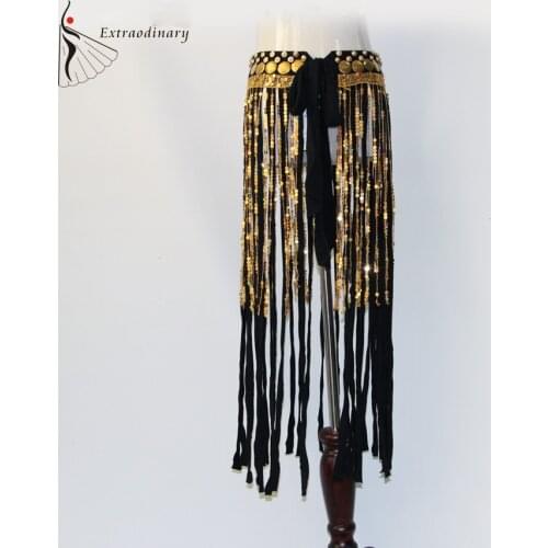 Tribal dance Long Fringe Hip Scarf Belly Dance Coin Belt