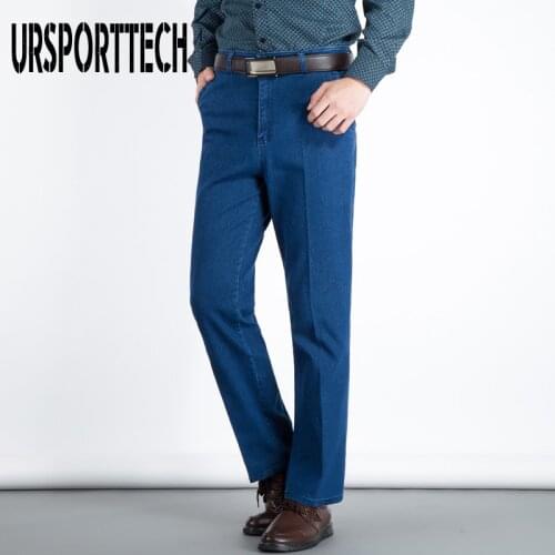 2019 Spring Brand Men Jeans Men High Waist Straight Loose Elastic Denim Pants Men Summer Thin Father Trousers Jeans Streetwear