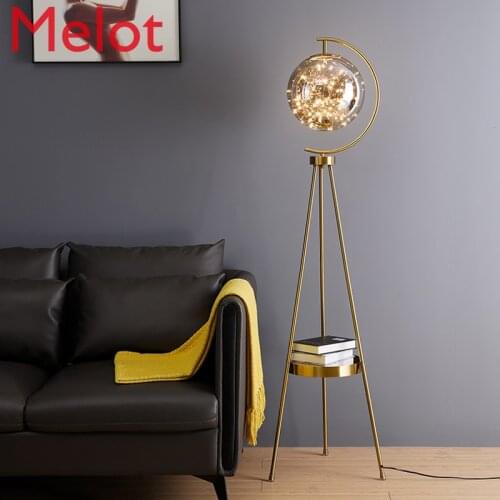 European Entry Lux Modern Floor Lamp Living Room Bedroom Bedside Creative Personality Glass Ball Tripod Storage Table Lamp
