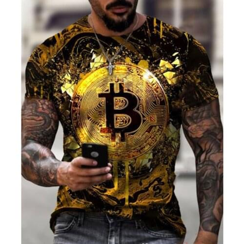 Mens Short Sleeve Loose T-shirt Bitcoin 3D Print Slim Round Neck Pullover Plus Size Casual Streetwear Fashion T Shirt For Men