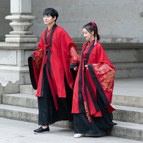 Hanfu Chinese Couples Ancient Vintage Robe Deluxe Evening Suit Dress Adult Halloween Cosplay Costume For Men&Women Plus Size 2XL