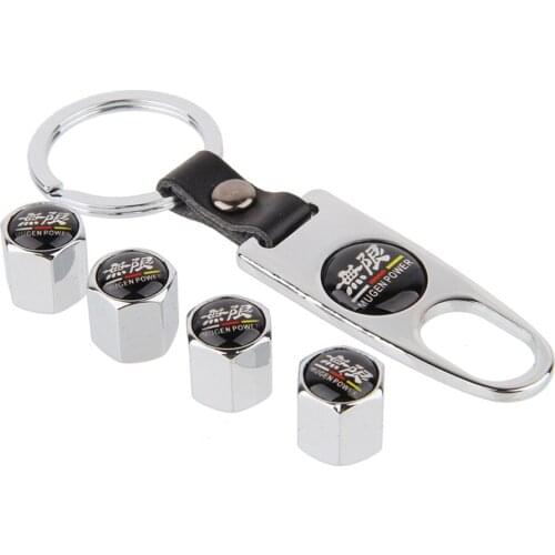 For Mugen logo Car Tire Valve Caps Air Covers Wheel Part Keyring for Honda silver spring cbr250r st1300 ctx200 nc700s cbr Vezel