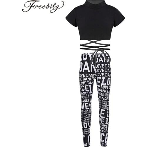 Active Sport sets Tracksuits Yoga Suit Gym Fitness Outfits Kids Girls Letter Print Crop Top Sports Leggings Gymnastics Dancewear