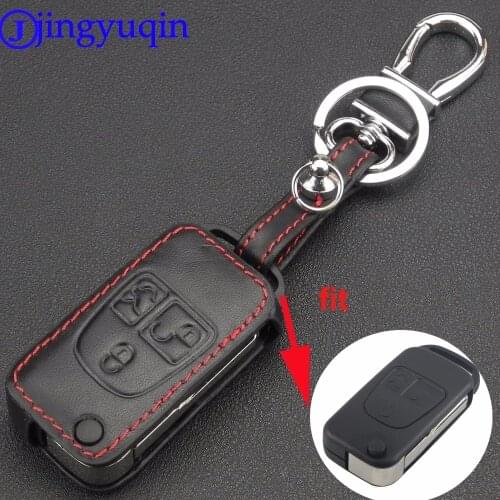 Jingyuqin Remote 3 Buttons Leather Car Key Case Cover For Mercedes Benz ML C CL S SL SEL Flip Folding Key Holder Keychain