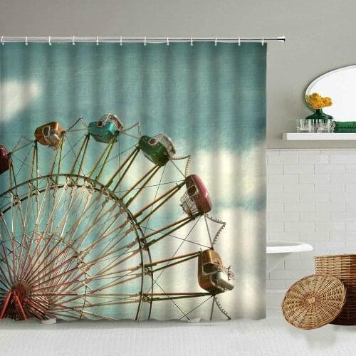 London Ferris Wheel Building Shower Curtain Romance Amusement Park Bathroom Accessories With Hook 3D Waterproof Screen Washable