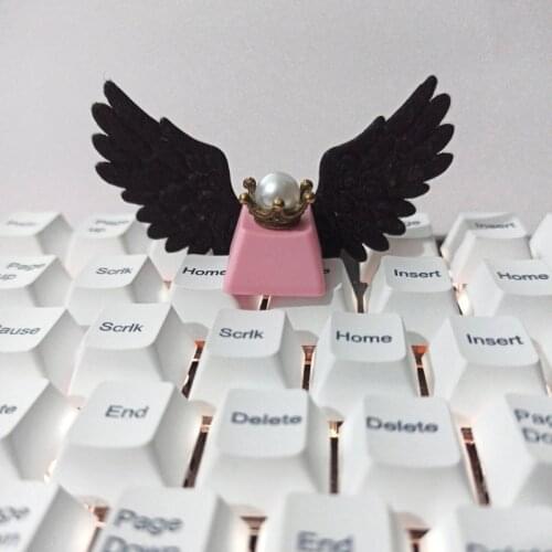 LX9B DIY Personalized Keycap Beautiful Girl Angel Wing Pink Cute Keycap Mechanical Keyboard Kids Toys Animation