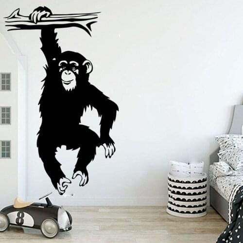 Little Monkey Wall Sticker Forest Animals Vinyl Decal Baby Kids Room Decor Boy Bedroom Decoration Nursery Mural Orangutan Black