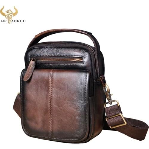 Genuine Leather Male Multi-function Fashion Messenger bag Casual Design Crossbody One Shoulder bag Satchel Tote School Bag 8025