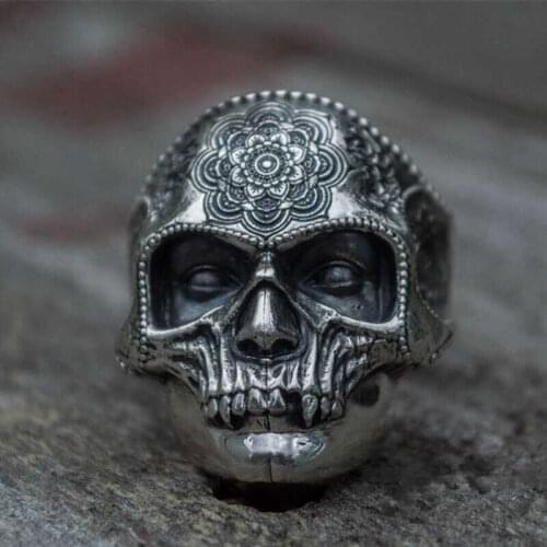 Fashion Punk Ring Mandala Mens Flower Sugar Vintage Punk Skull Biker Jewelry