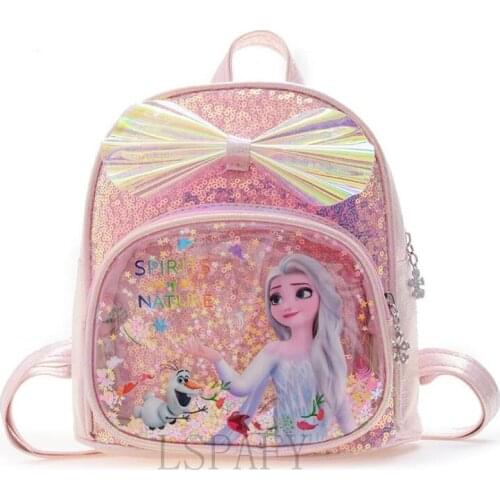 Disney Gold Silver Sequins Frozen Elsa Anna Backpack Fashion Glitter School Book Bag Girls Cute PU Leather Travel Mochila