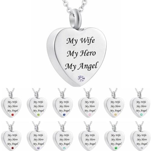 My Wife My Hero My Angel Cremation Jewelry Memorial Urn Necklace Pendant