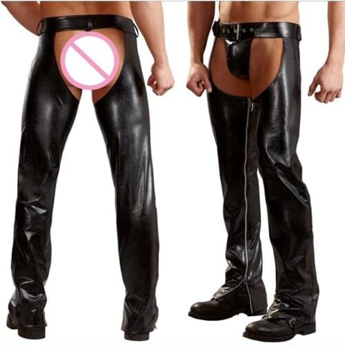 Men Black Stretch Legging Pants Stage Performance Sexy Lingerie Skinny Low Waist Faux Leather PVC Gay Club Dance Wear Leggin