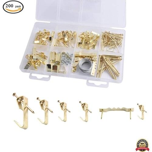 Picture Hanger Kit 200pcs Photo Picture Frame Hooks Medium Picture Hangers Hanging Assortment Kit for Wall Mounting 100 50 30lbs