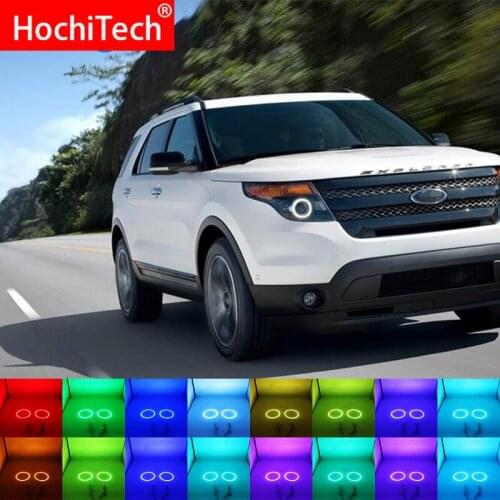 Latest Headlight Multi-color RGB LED Angel Eyes Halo Ring Eye DRL RF Remote Control For Ford Explorer 2011 - 2019 Accessories