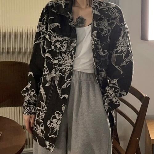 Autumn Female Korean Long-Sleeved Denim Jacket Loose Commuter All-Match Casual Personality Flower Pattern Fashion Denim Jacket