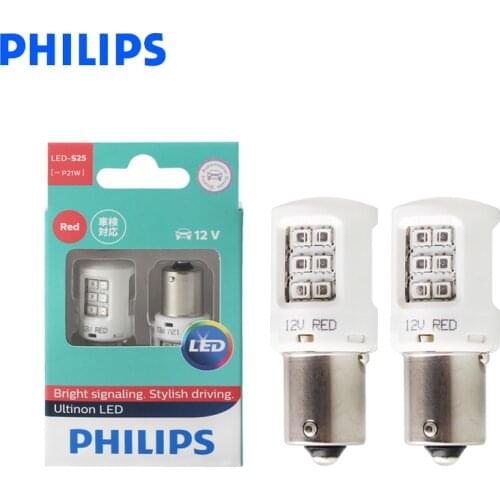 Philips LED P21W S25 BA15s Ultinon LED Red Color Car Turn Signal Indicators Light Fog Lamp Reversing Light 11498ULR X2, Pair