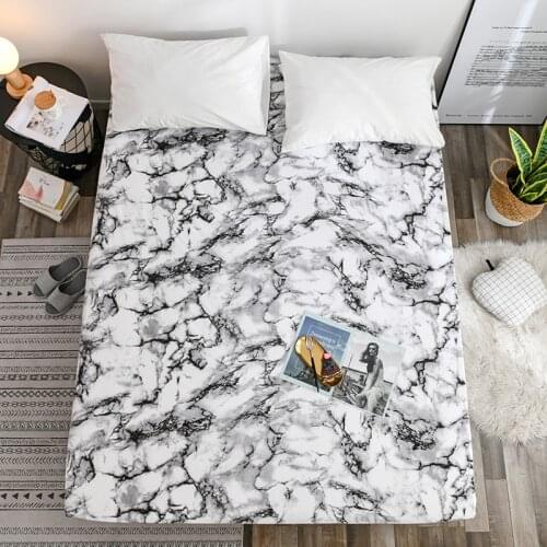 Marble Pattern Fitted Bed Sheet High Elastic Soft Breathable Bed Mattress Cover Non-slip Stain Resistant Bedspread