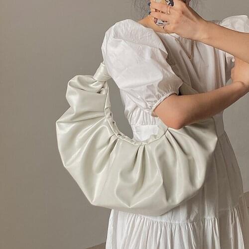 Luxury Pleated Designer Handbags Women Bags Leather Female Shoulder Bag Elegant Underarm Bag Soft Horns Round clutch Sac A Main