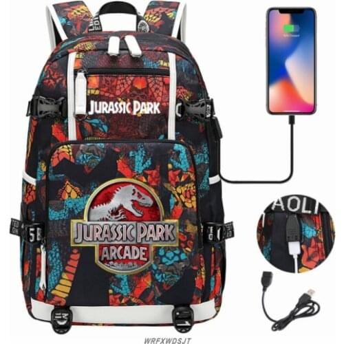 Jurassic Park Dinosaur USB Boy Girl Kids Book Bags Large Capacity Teenagers Schoolbags Women Men Laptop Travel Backpack
