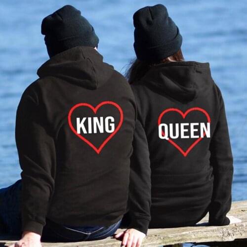 Women Men Lovers Sweatshirt Couple Hoodies Chritsmas Costumes Lovers Couples QUEEN KING LOVE HEART