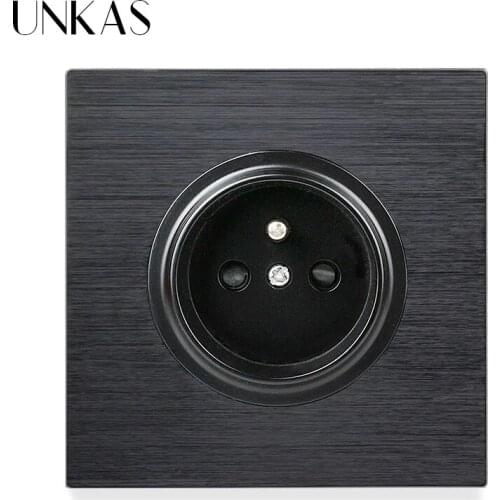 UNKAS Luxurious Black Aluminum Panel 16A French Standard Wall Power Socket Outlet Grounded With Child Protective Lock