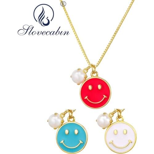 Slovecabin Authentic 925 Sterling Silver Smile Face Pearl Pendant Chain Necklaces For Women Happy Face Women Fine Jewelry Making
