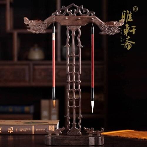 Vegetarian chicken wings Muming mahogany Crafts Gallery type brush brush holder calligraphy hanging four dragon dragon the "scho