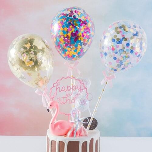 Balloon Cake Topper Cake Decoration Confetti Balloon Cupcake Topper For Birthday Wedding Party Cakes Sequin Latex Balloons Decor