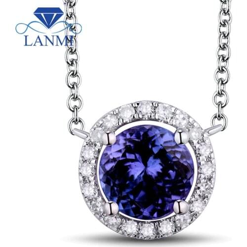 Tanzanite Jewelry Round 7x7mm Natural Tanzanite With Dia In Solid 18Kt White Gold Pendant WP028