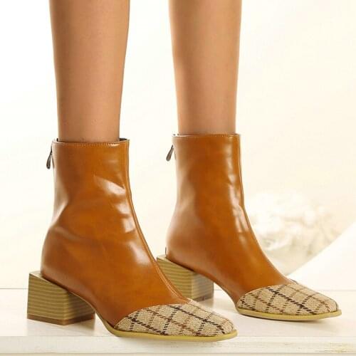 Black White Yellow Women Ankle Boots Comfortable Square Heel Short Boots Autumn Winter Fashion Round Toe Womans Boots Big Size