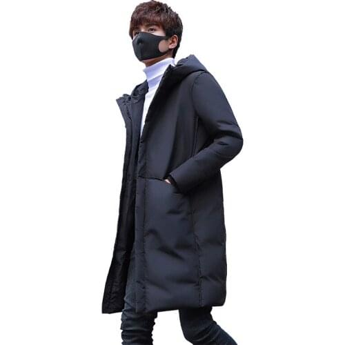 Winter Mens Mid-length down Jacket Thick Warm Korean-style White Duck down Hooded Casual MenS Wear