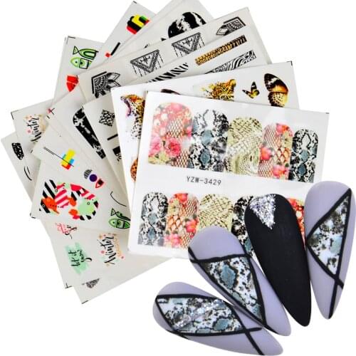 1 Sheet Leopard Nails Art Sticker Black Abstract Slider Russian Letters Nail Art Water Decals Foils DIY Decorations Designs