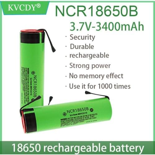 100% original NCR18650B 3.7V 3400mAh 18650 rechargeable lithium battery for 18650 battery + DIY nickel piece