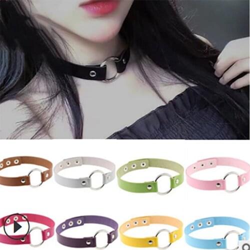 16 Color Harajuku Fashion Street Beat Punk Leather Ring Necklace Collarbone Chain Nightclub Collar Multi Function Lovers Bracele