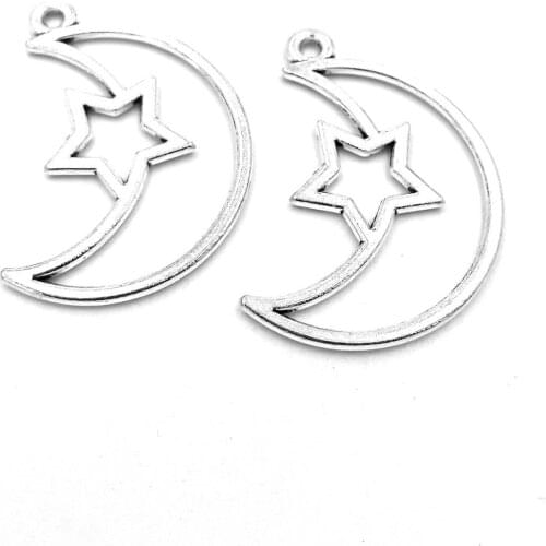 20pcs Moon with star charms pendant 36x25mm antique silver ornament accessories jewelry making DIY base material