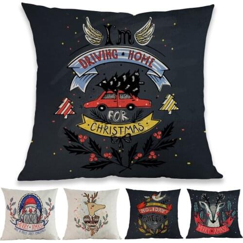 2020 Merry Christmas Blessing Words Santa Claus Animals Pattern Pillow Case Home Sofa Holiday Cheer Decorative Cushion Cover
