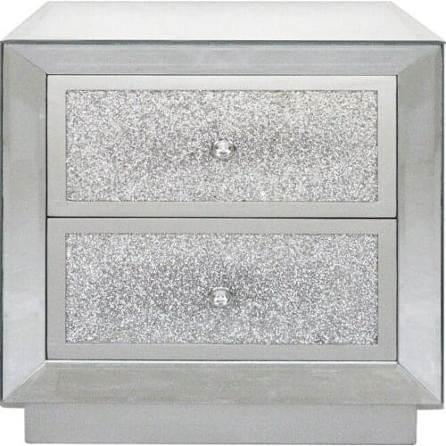 2021 Mirrored Bedside Table 2 two Drawer Cabinet Glass side Nightstand Bedroom Sets Wholesale