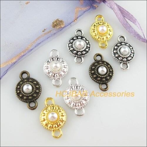 25Pcs Gold Bronze Plated Tone Round Flower White Acrylic Beads Charms Pendants 11x18mm