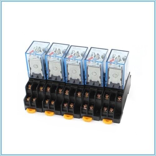 5 x AC 110V/120V 5A Coil DPDT 8Pins Red Light General Purpose Power Relay w Base MY2NJ