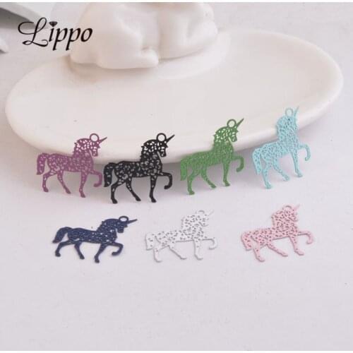 50pcs AC9435 23*21mm KC Gold Color and Silver plated Delicate Hollow Unicorn Charms Earring Necklace Pendant Findings