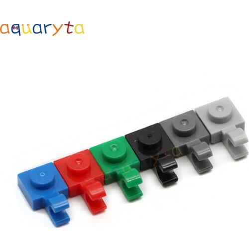 AQUARYTA 100pcs Plate Modified 1x1 with Clip Horizontal 61252 DIY Enlighten Building Blocks Bricks Part Assembles Particles Toys