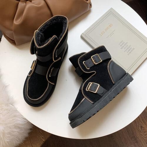 Apanzu Women Boots Non-slip Waterproof Winter Ankle Snow Boots Women Platform Winter Metal zipper Shoes with Thick Fur Boots