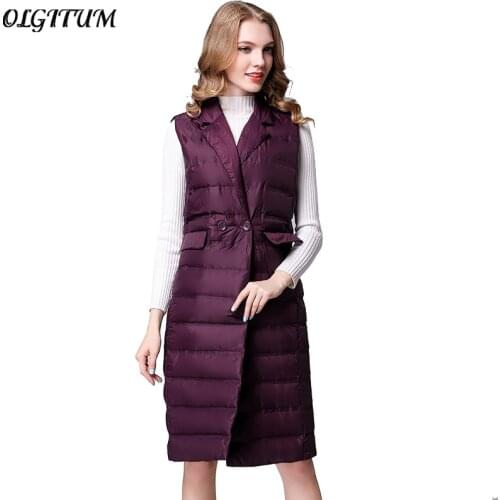 Brand Women Ultra Light 90% White Duck Down Vest Casual Sleeveless Turn-down Collar Waistcoat Female Long Slim Warm Suit Vest