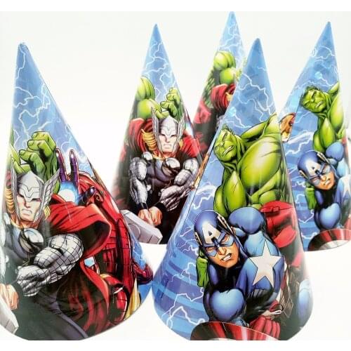 6pcs Avenger Birthday Party Supplies Paper Hats Caps For Baby Shower Kids Cartoon Superhero Party Decoration Festival Favors